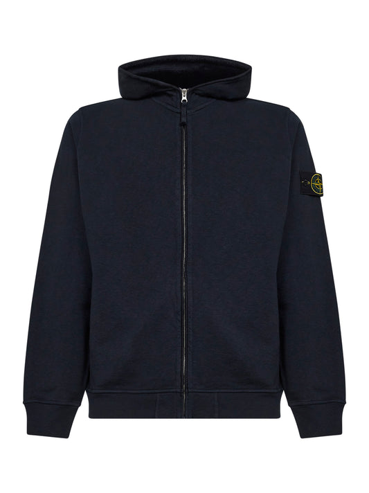 Blue malfilé cotton zip-up hoodie