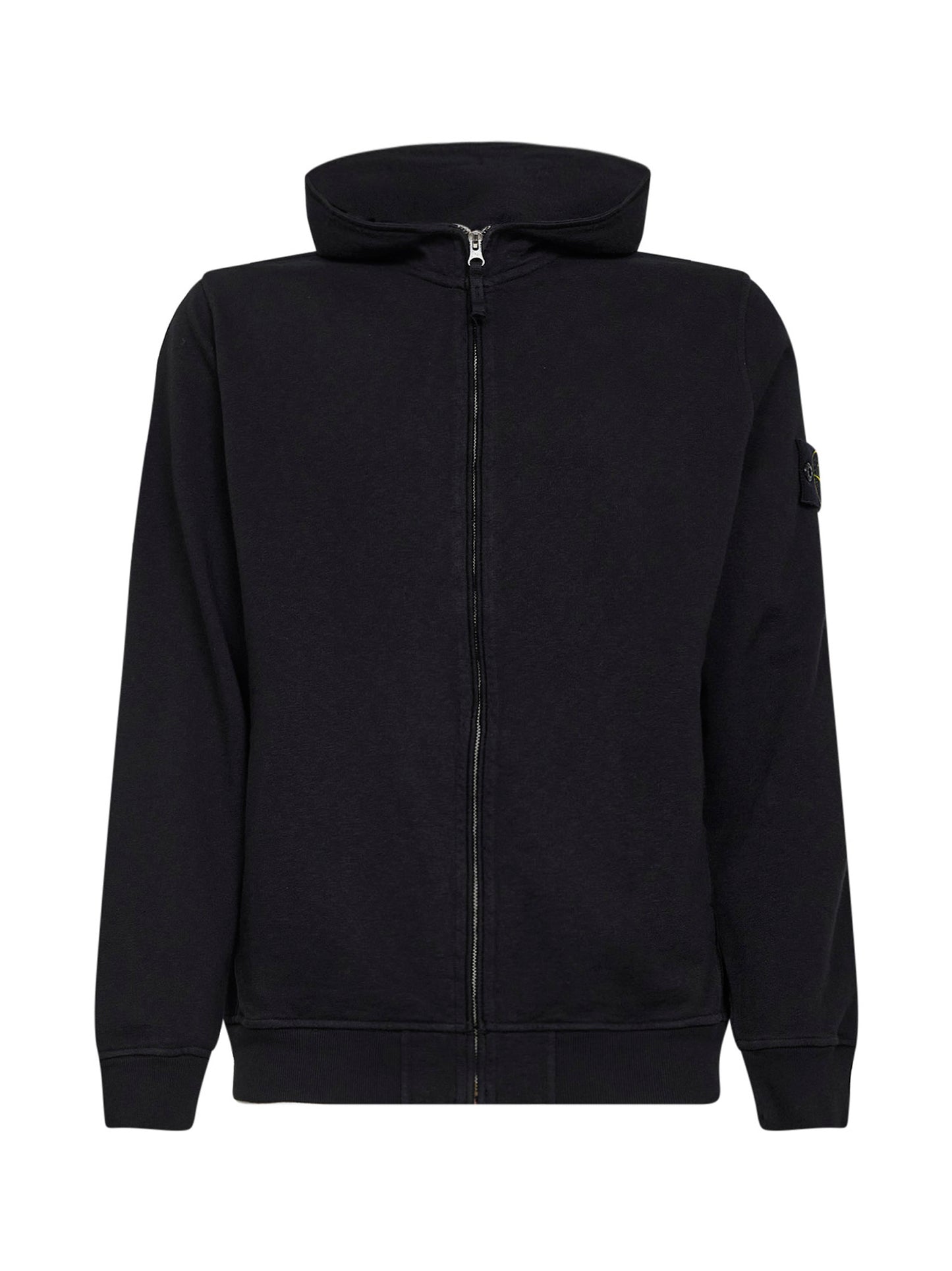 Black malfilé cotton zip-up hoodie