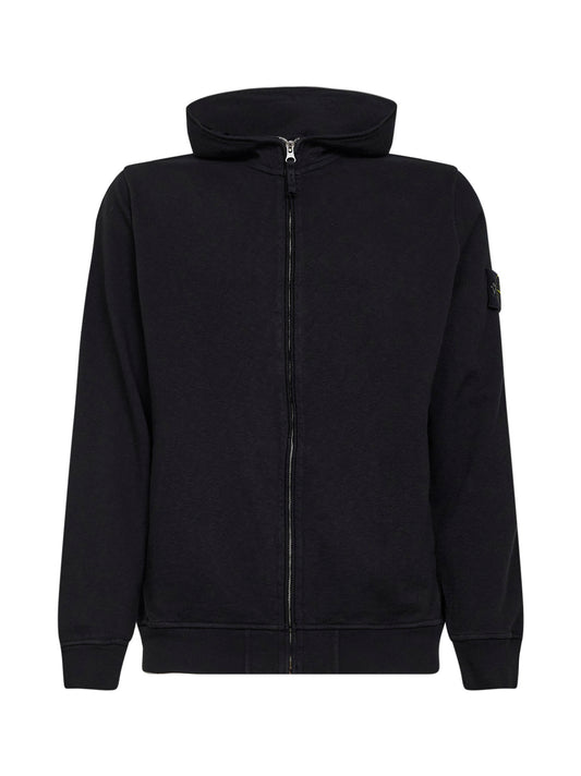 Black malfilé cotton zip-up hoodie