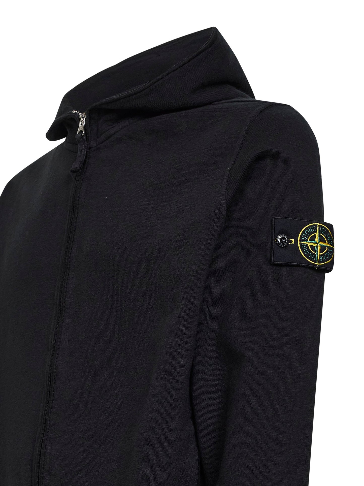 Black malfilé cotton zip-up hoodie