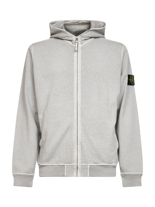 Pearl grey malfilé cotton zip-up hoodie
