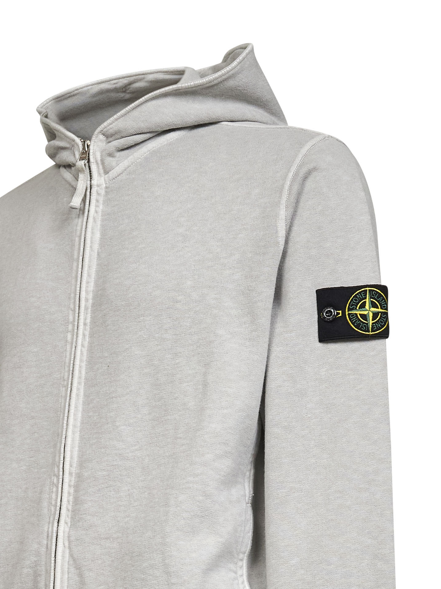 Pearl grey malfilé cotton zip-up hoodie