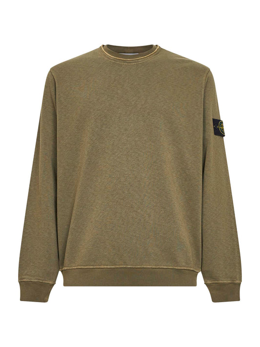 Felpa in cotone malfilé effetto fiammato verde militare
