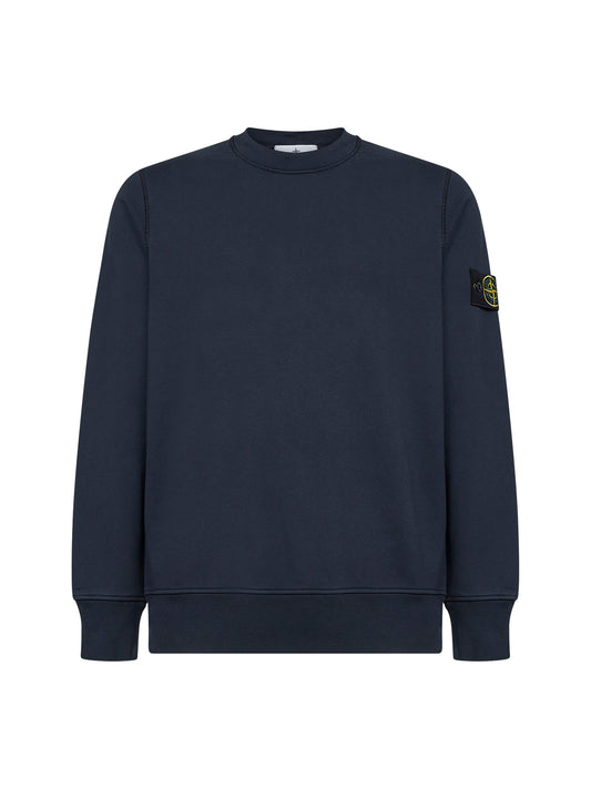 Blue organic cotton crewneck sweatshirt<BR/>