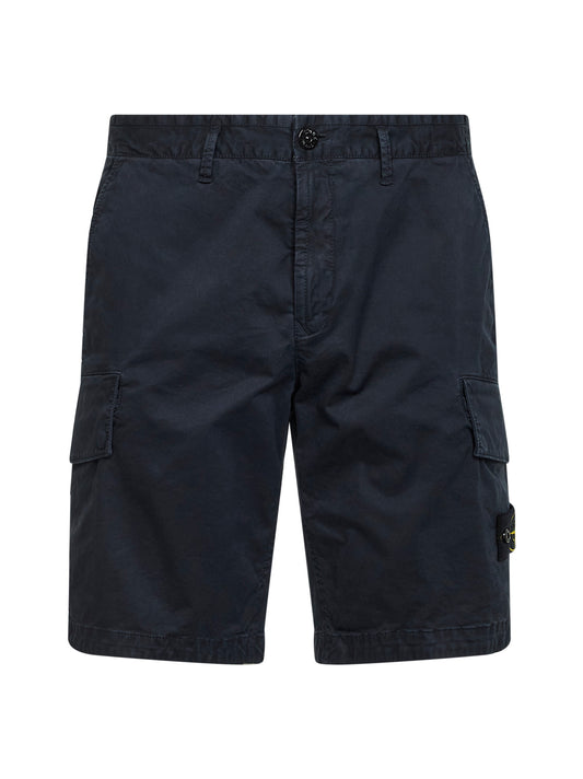 Blue stretch broken twill cargo Bermuda shorts