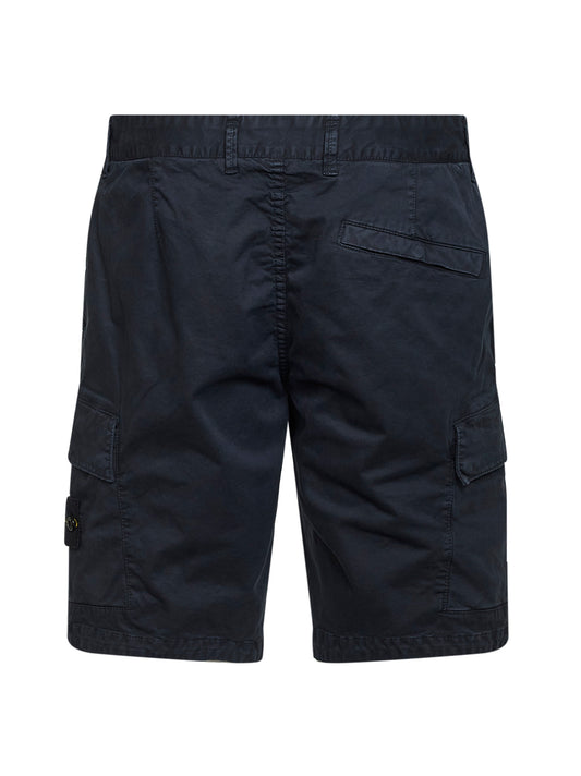 Blue stretch broken twill cargo Bermuda shorts