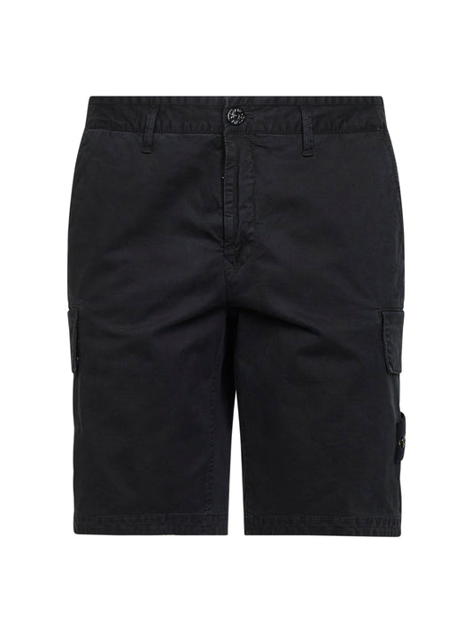 Black stretch broken twill cargo Bermuda shorts