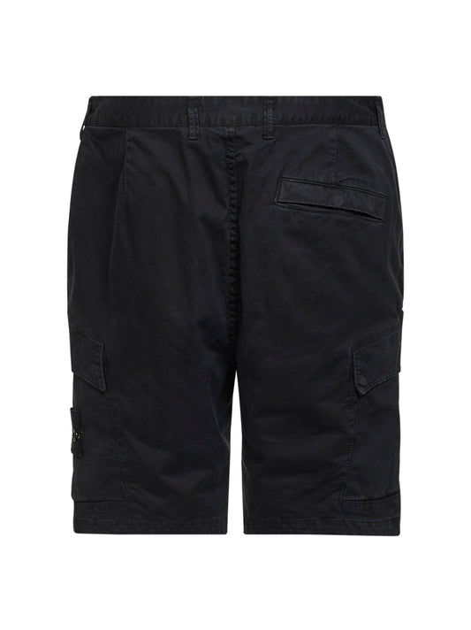 Black stretch broken twill cargo Bermuda shorts
