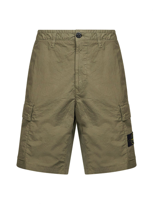 Military green "Parachute" canvas cargo Bermuda shorts
