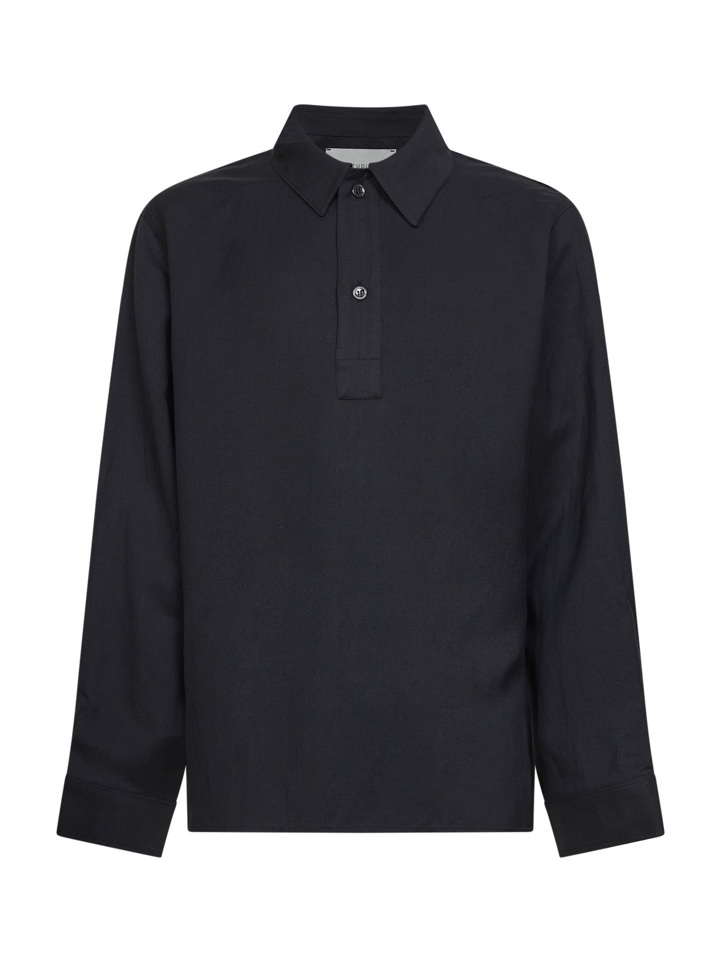 Darkest navy viscose and linen twill Austin polo shirt