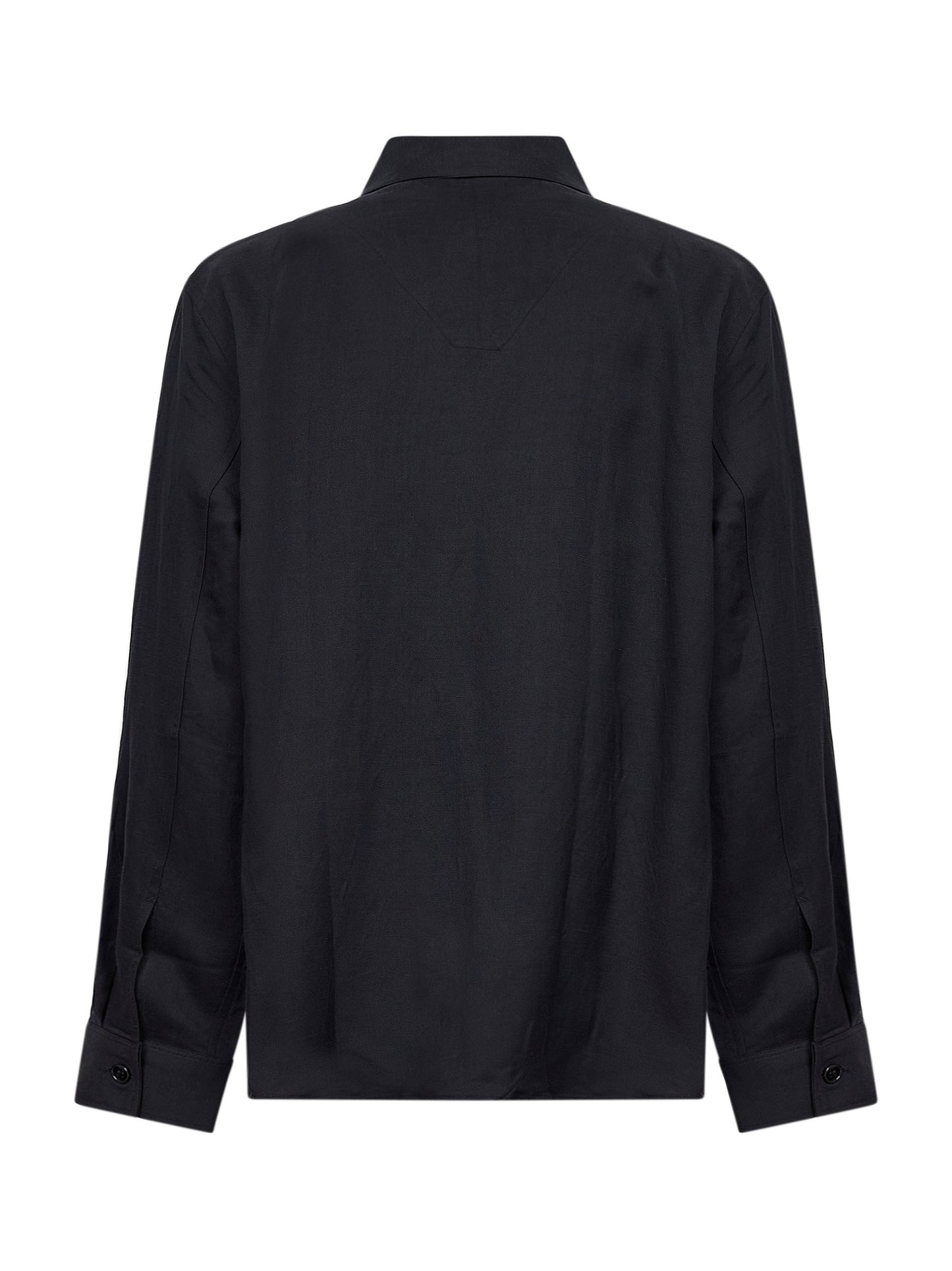 Darkest navy viscose and linen twill Austin polo shirt