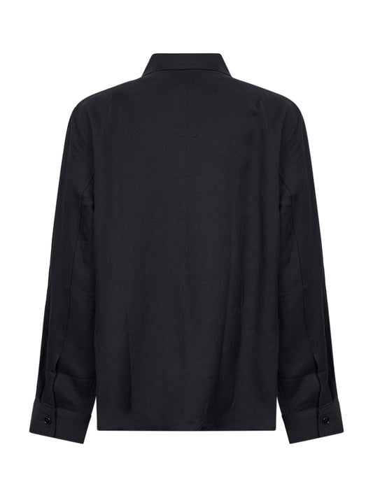 Darkest navy viscose and linen twill Austin polo shirt