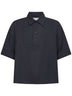 Polo stile camicia Lemmer in viscosa e lino navy scuro
