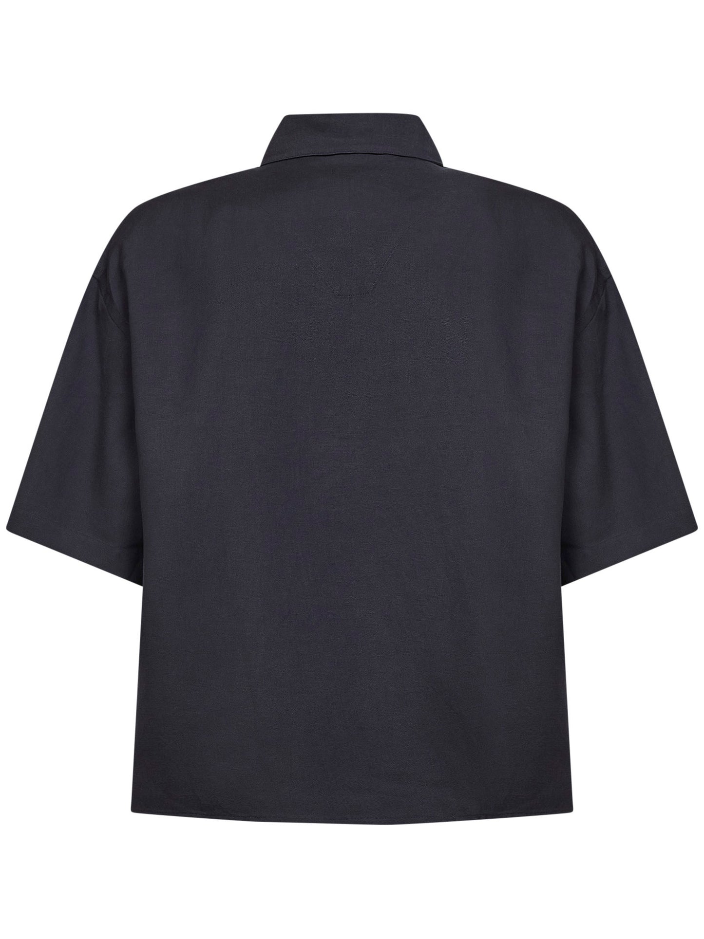 Polo stile camicia Lemmer in viscosa e lino navy scuro