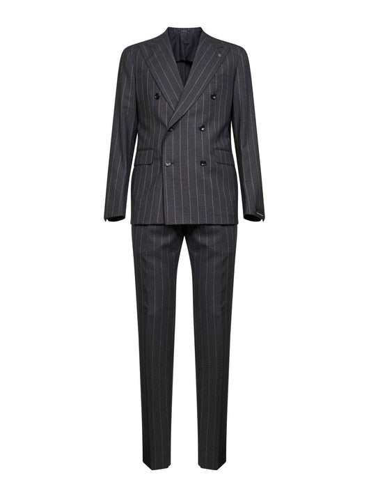 Anthracite pinstriped stretch virgin wool double-breasted suit
