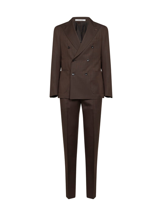 Dark brown jacquard wool Vesuvio double-breasted suit