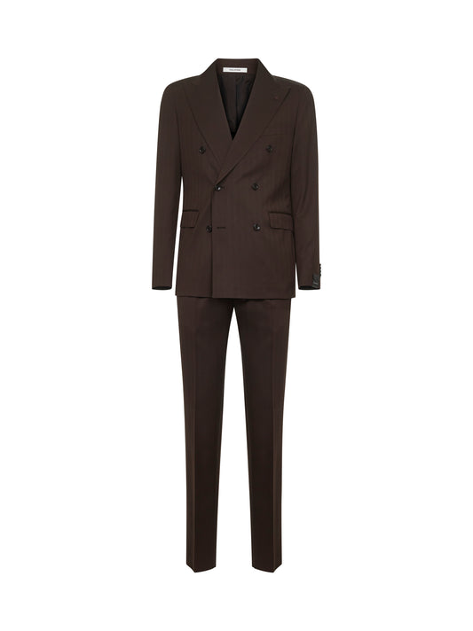 Brown jacquard wool Vesuvio double-breasted suit