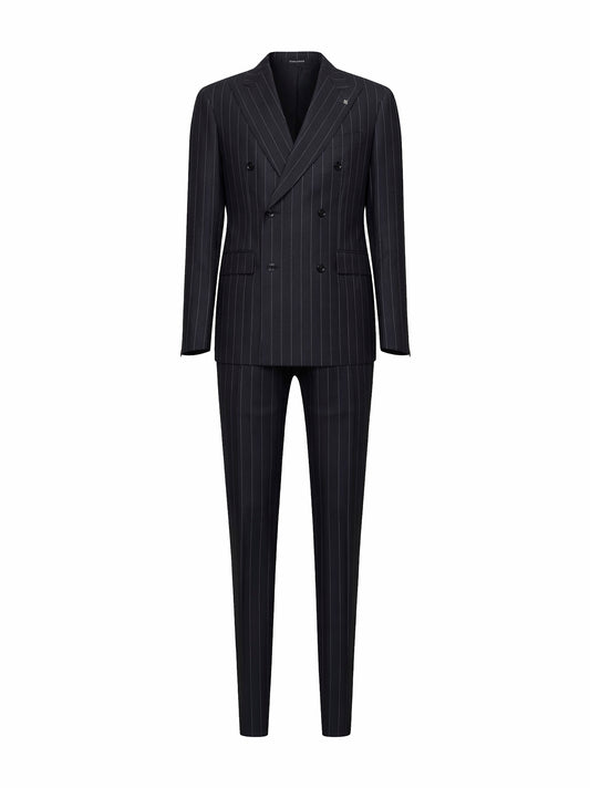 Dark grey pinstriped virgin wool Vesuvio double-breasted suit