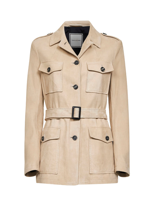 Sand suede belted saharan jacket