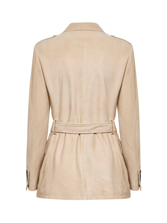 Sand suede belted saharan jacket