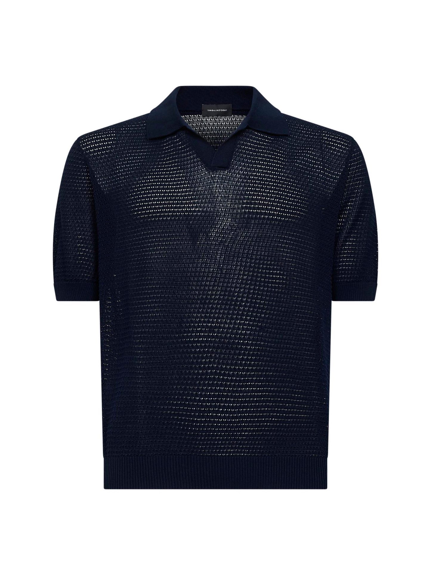 Polo in maglia pointelle di cotone blu
