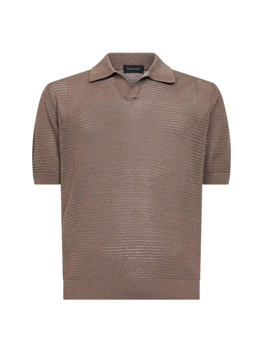Polo in maglia pointelle di cotone tortora