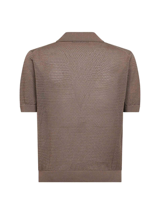 Polo in maglia pointelle di cotone tortora
