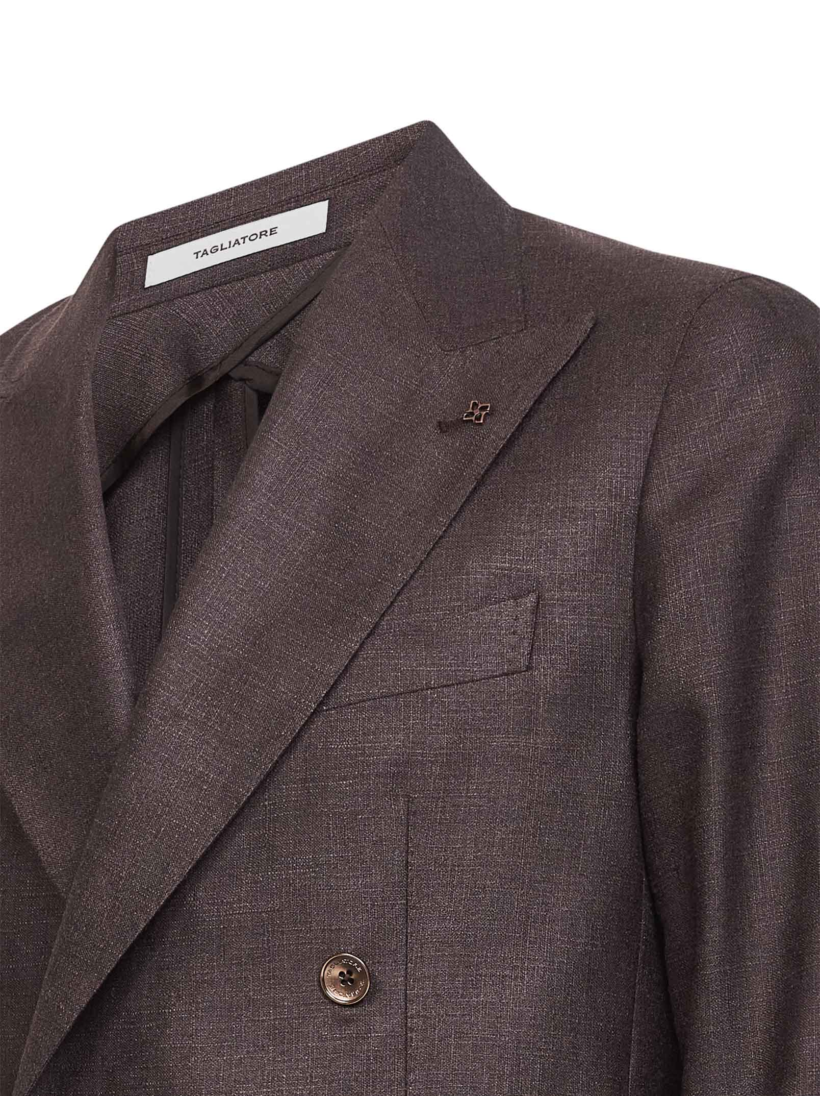Dark brown silk and wool Montecarlo double-breasted blazer