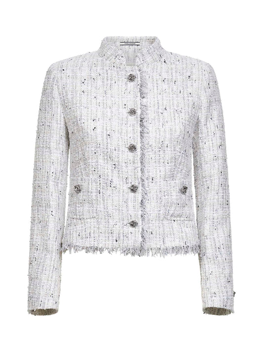 White cotton blend tweed jacket
