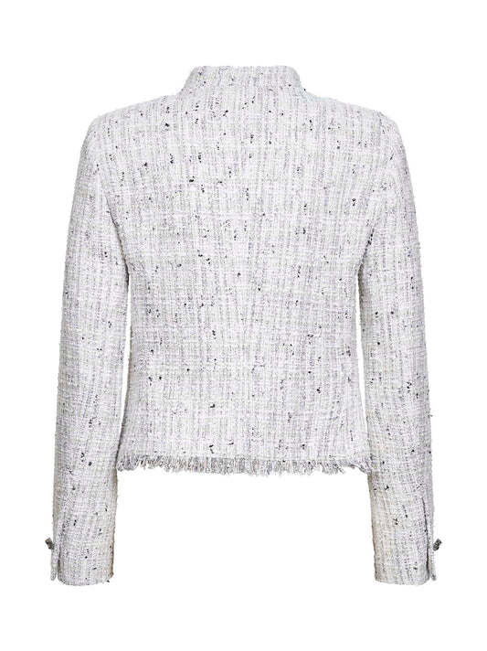 White cotton blend tweed jacket