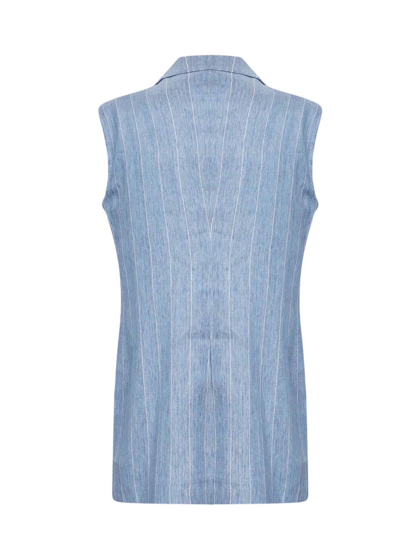 Giacca smanicata in misto lino gessato azzurro