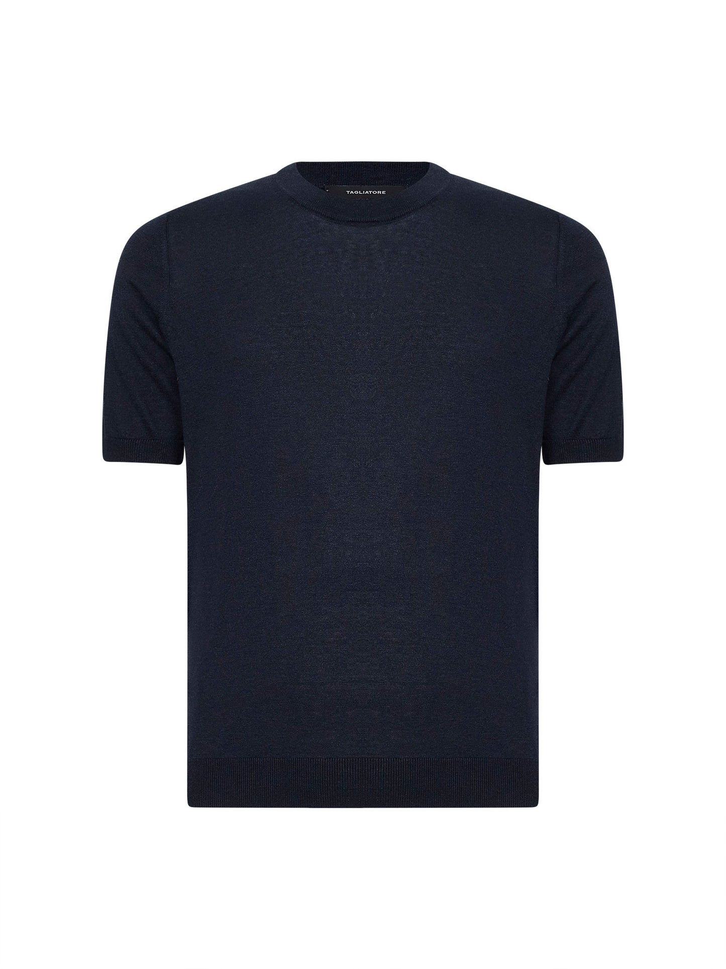 T-shirt girocollo in maglia di seta blu
