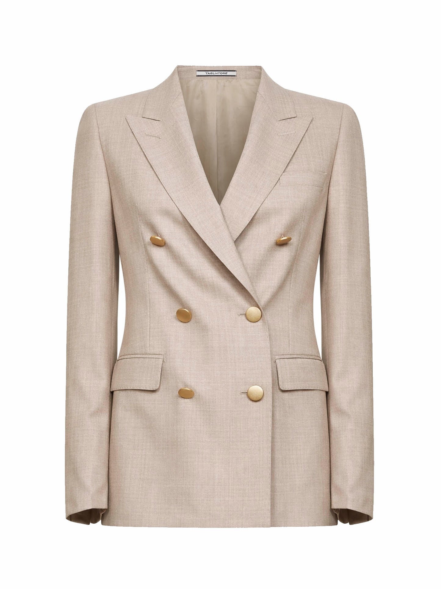 Giacca doppiopetto in lana vergine e seta beige