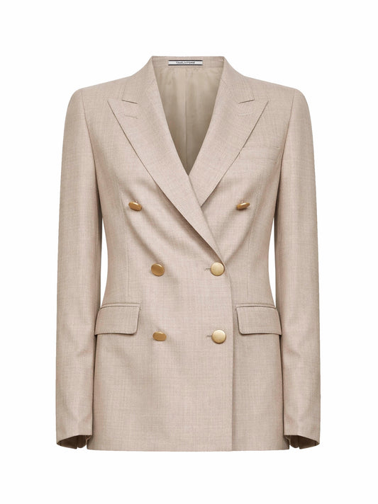 Beige virgin wool and silk double-breasted blazer