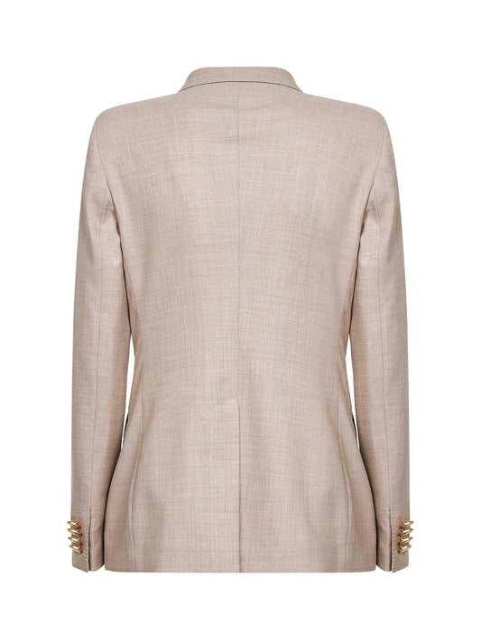 Beige virgin wool and silk double-breasted blazer
