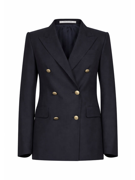 Blue virgin wool and silk double-breasted blazer