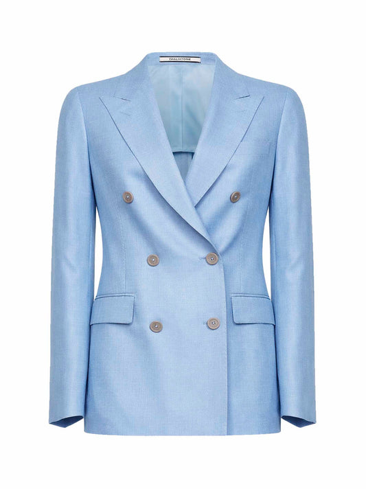 Light blue wool and silk and linen double-breasted blazer