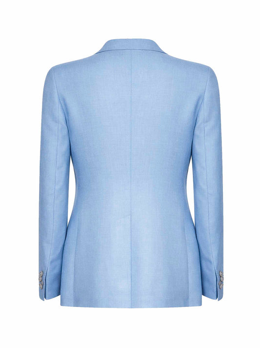 Light blue wool and silk and linen double-breasted blazer