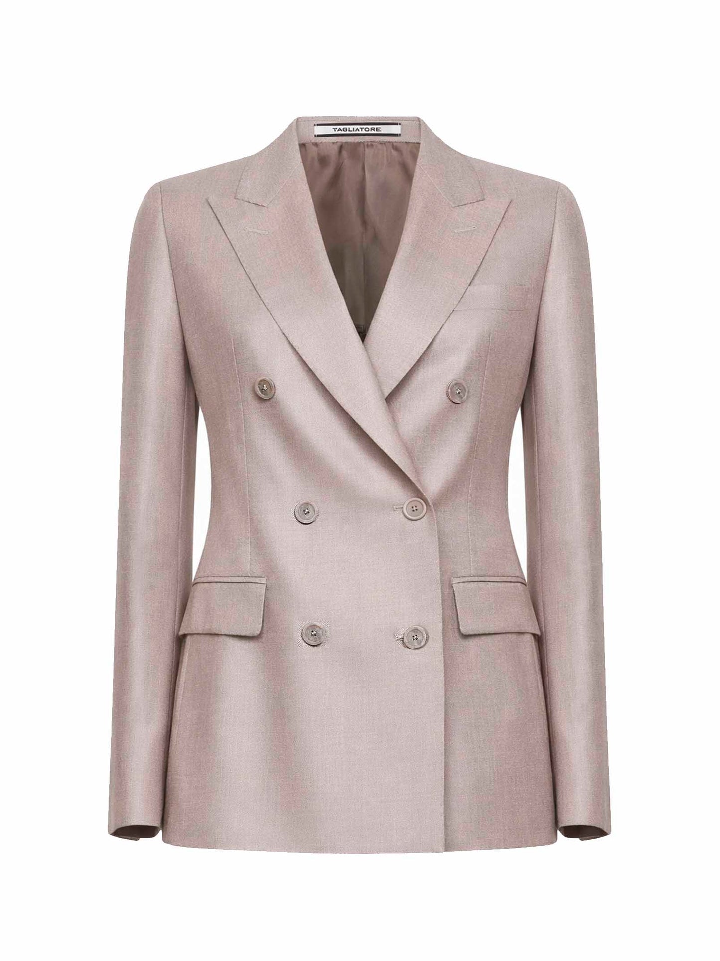 Giacca doppiopetto in lana e seta e lino beige