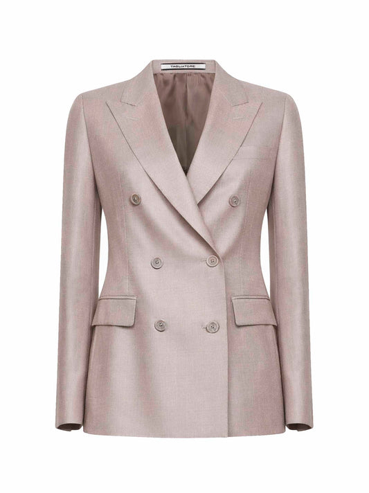 Beige wool and silk and linen double-breasted blazer