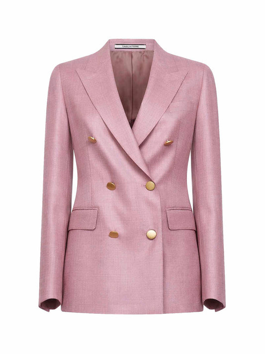 Pink virgin wool and silk double-breasted blazer