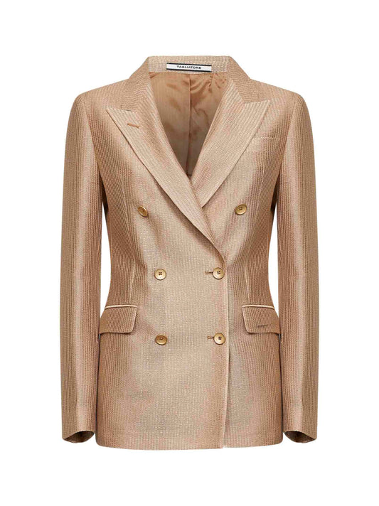 Beige jacquard cotton double-breasted blazer