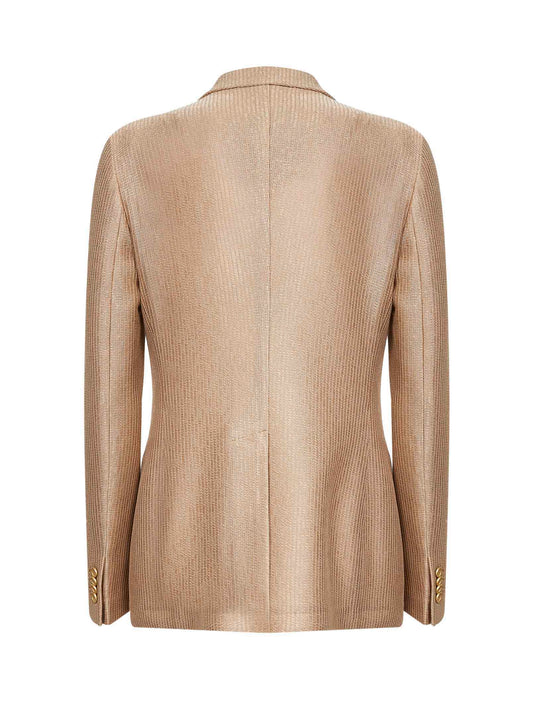 Beige jacquard cotton double-breasted blazer