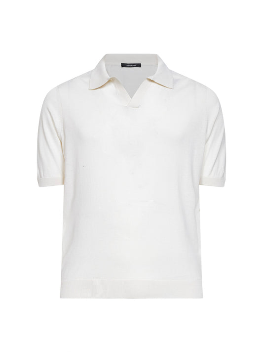 White silk knit polo shirt