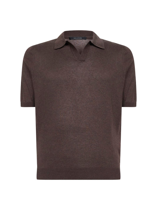 Dark brown silk knit polo shirt