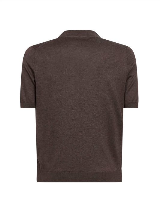 Dark brown silk knit polo shirt