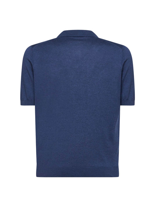 Navy blue silk knit polo shirt