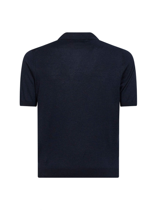 Blue silk knit polo shirt