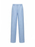 Pantaloni a palazzo in misto lino stretch gessato azzurro