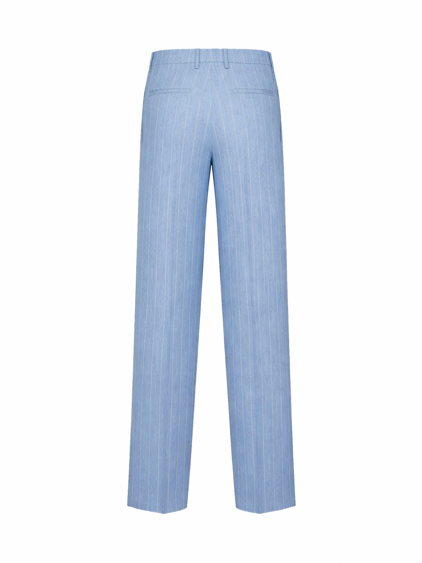 Pantaloni a palazzo in misto lino stretch gessato azzurro